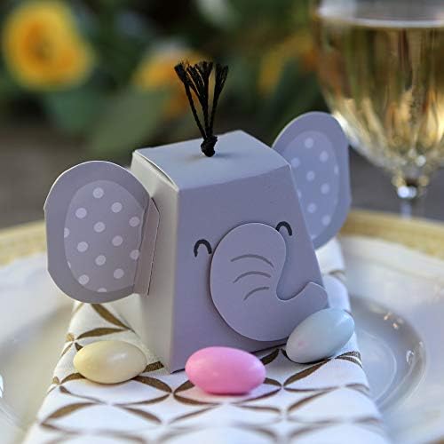 Kate Aspen Adorable Elephant Favor Box Set of 12 Grey Black