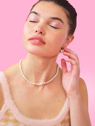 Bride Freshwater Pearl Beaded Choker Necklace with Gold Letter Beads