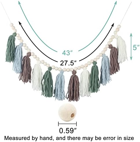 Light Green Tassel Garland with Wood Beads Boho Decor