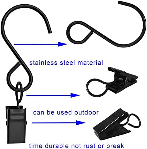 Stainless Steel S Hooks Curtain Clips 50 Pack Black 3 Inch 1