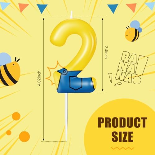 Yellow Cartoon Birthday Candles Number 2 Decorations