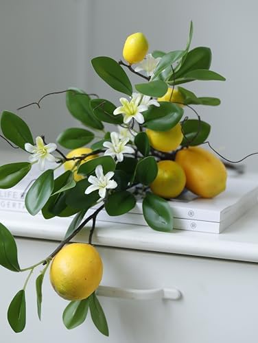 Laelfe Artificial Lemon Branches with Stem for Home Decor