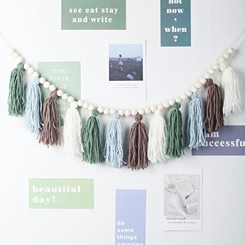 Light Green Tassel Garland with Wood Beads Boho Decor
