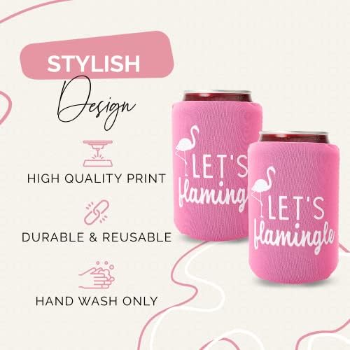 Lets Flamingle Can Coolers Set of 12 Pink White
