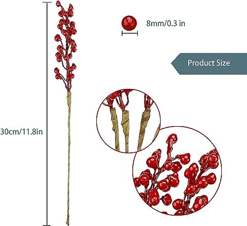GREENTIME Artificial Red Berry Stems 8 Pack