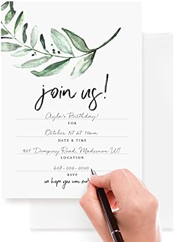 Bliss Collections 25 Greenery Invitations With Envelopes For All Occasions