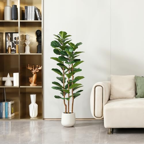 OAKRED Artificial Fiddle Leaf Fig Tree with White Planter 1