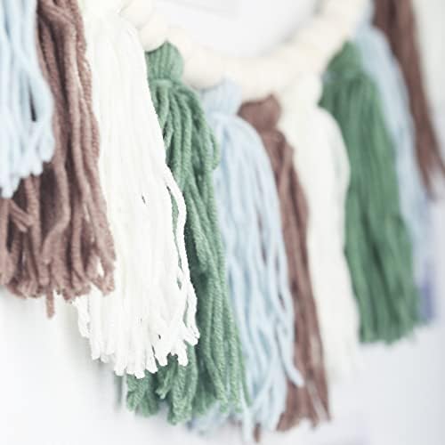 Light Green Tassel Garland with Wood Beads Boho Decor