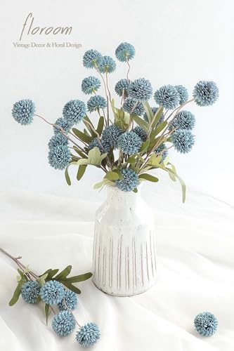 Floroom 5pcs Faux Silk Pompon Mums Artificial Flowers in Slate Blue
