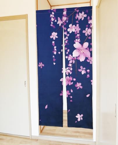 Noren Japanese Style Doorway Curtain with Cherry Blossom Sakura Pattern