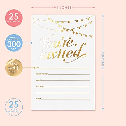 Sweetzer Orange 25 Gold Foil Invitations with Envelopes