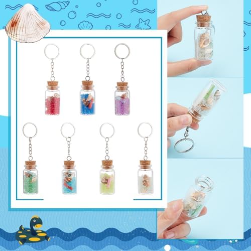 PH PandaHall 7pcs Mini Glass Wishing Bottle Keychains