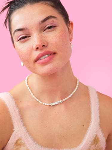 Bride Freshwater Pearl Beaded Choker Necklace with Gold Letter Beads