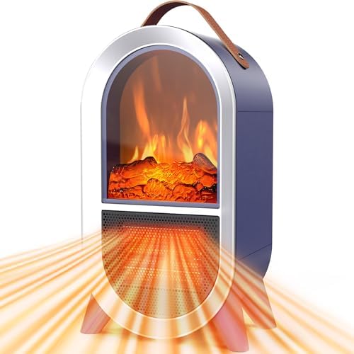Riseon 1500W 750W Small Space Heater with 3D Flame and Thermostat Protection Blue