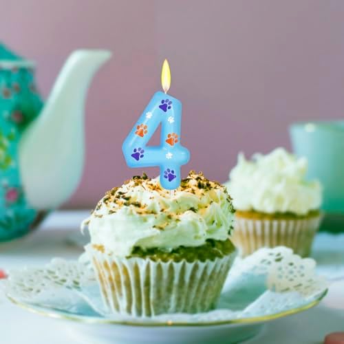 Blue Dog Paw Birthday Candles for Kids