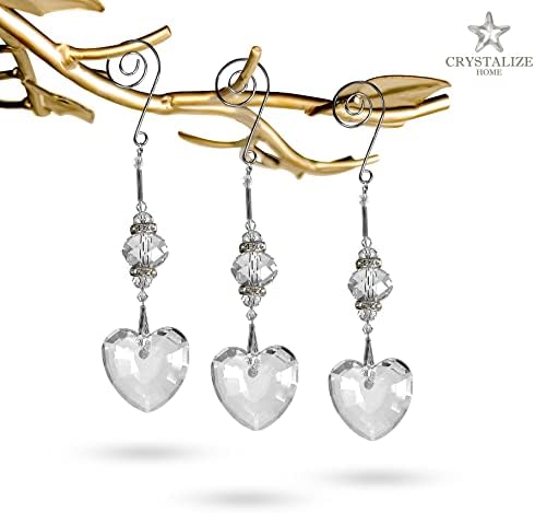Crystal Decor Christmas Wedding Heart Hanging Ornaments 3-Pack