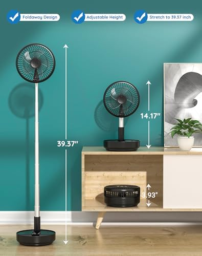 Primevolve Portable Oscillating Standing Fan USB Rechargeable with Remote Black 77 Inch