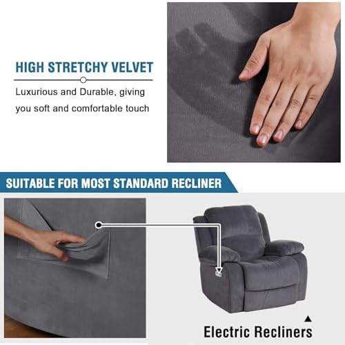 HVERSAILTEX Velvet Plush Recliner Chair Cover 1-Piece Gray