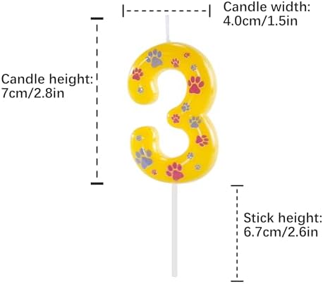 Yellow Blue Number 3 Dog Paw Birthday Candle