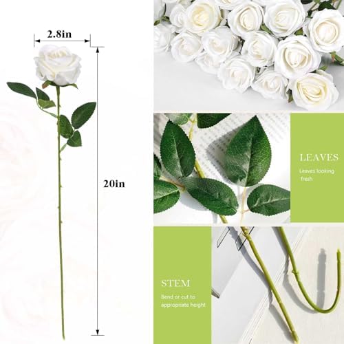 60 Pcs Artificial Roses Bulk Velvet Silk White