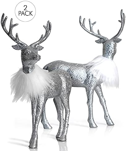 Ornativity Silver Glitter Reindeer - 12 Inch Pack of 2