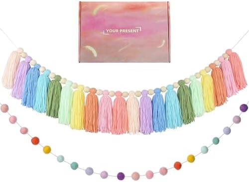 2pcs Boho Tassel Garland with Pom Pom Decor