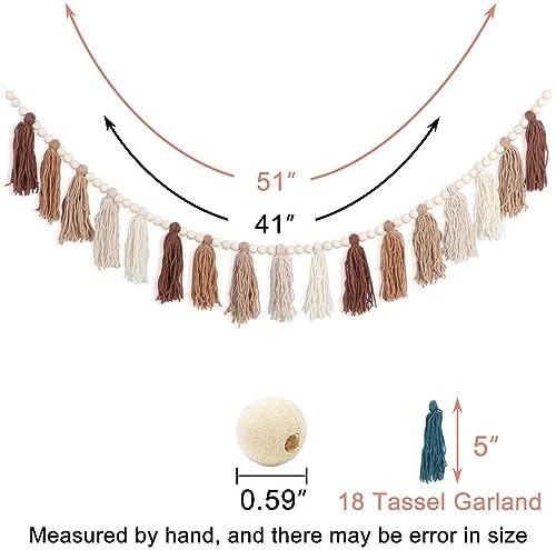 Boho Tassel Garland with Wood Beads for Home Decor