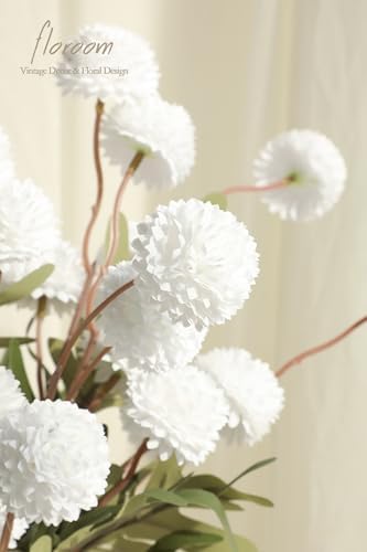 Floroom 5pcs Faux Silk Pompon Mums Artificial Flowers White 1
