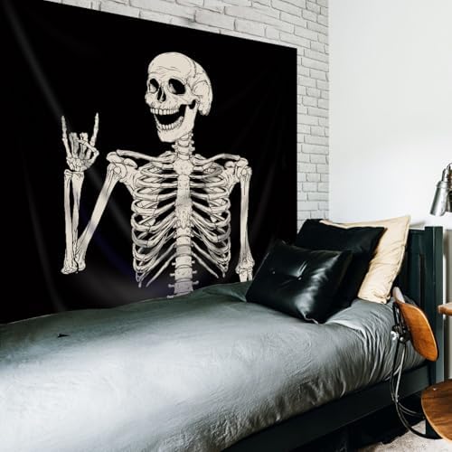 Riyidecor Skull Skeleton Tapestry Wall Hanging 51x59 Inch