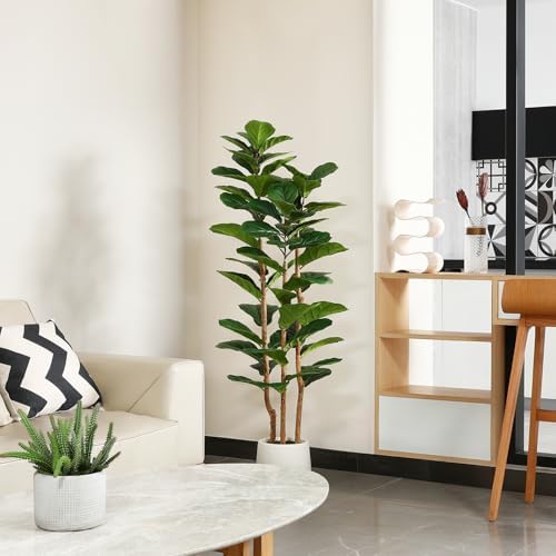 OAKRED Artificial Fiddle Leaf Fig Tree with White Planter 1