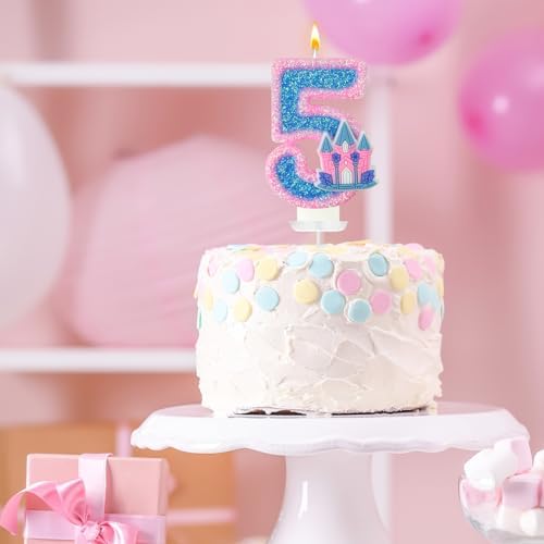 Zlongron Number 5 Birthday Candle for Frozen Castle Theme