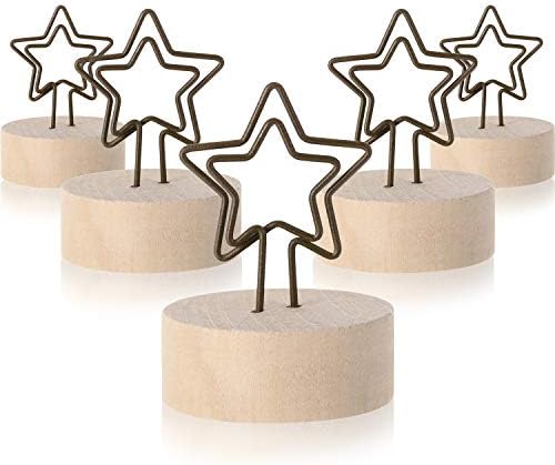 Yaomiao 15 Pack Wooden Base Card Holders with Star Shape Iron Wire Clips