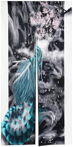 nextdesign Noren Doorway Curtain with Dragon and Sakura Print
