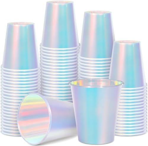 50 Pcs Iridescent Plastic Cups 12oz Party Use
