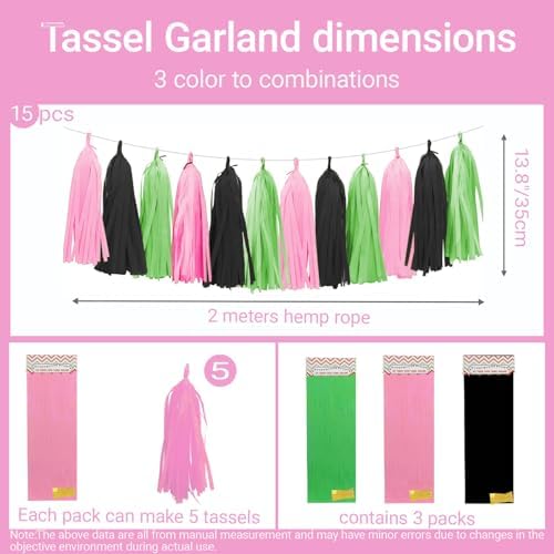Tissue Paper Tassel Garland 15 Pack Pink Green Black