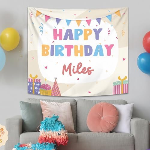 Lalamoon Personalized Kids Birthday Tapestry Wall Art
