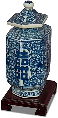 ChinaFurnitureOnline Blue and White Porcelain Tea Jar with Double Happiness Motif