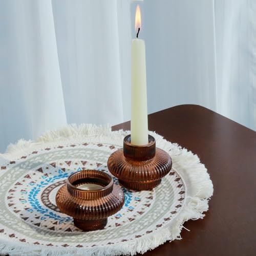 VOHO 12pcs Brown Amber Candle Holders for Fall Decor