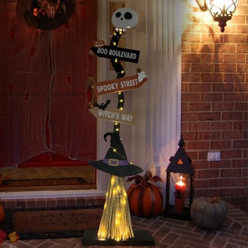 DAZONGE Halloween Witch Broom Lighted Decoration