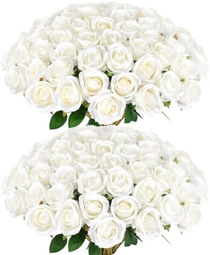 60 Pcs Artificial Roses Bulk Velvet Silk White