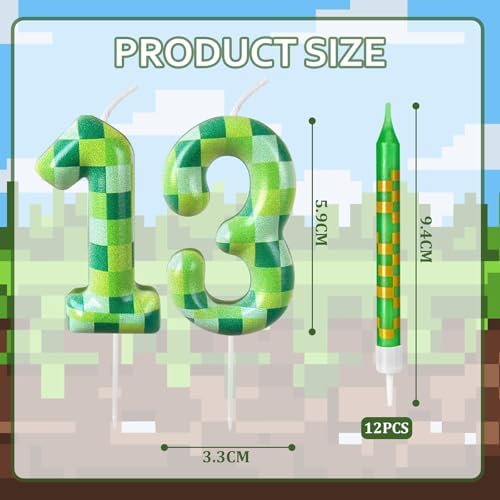 Zlongron 14pcs Green Pixel Birthday Candles