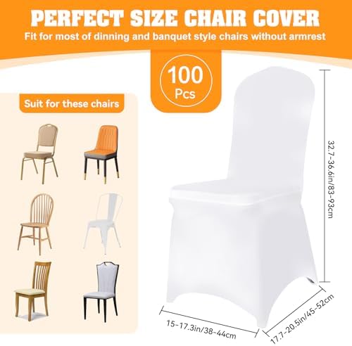 100 PCS White Polyester Spandex Chair Covers for Events