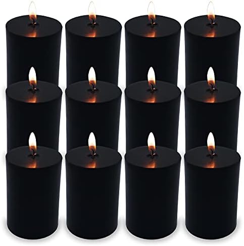 HOSVOT 2x3 Inch Black Pillar Candles Set of 12