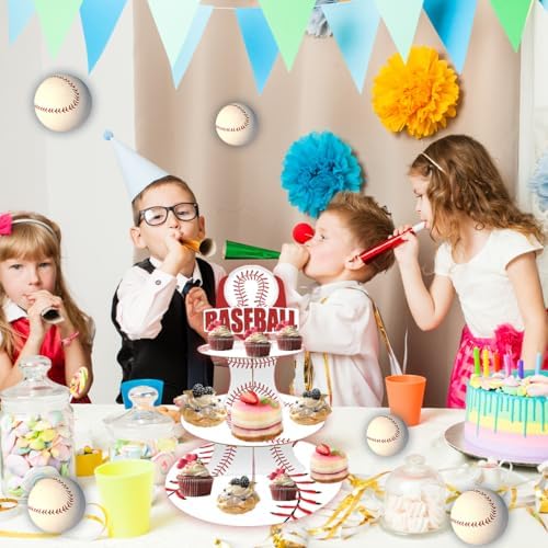 Baseball Themed Cake Stand with 3 Tiers and Topper