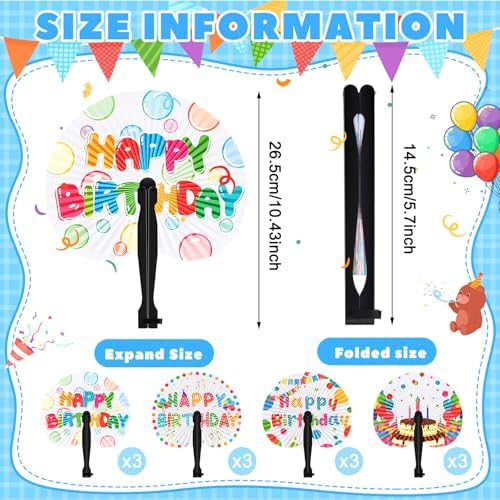 Taiyin 12 Pack Happy Birthday Folding Fans Decorative Party Supplies