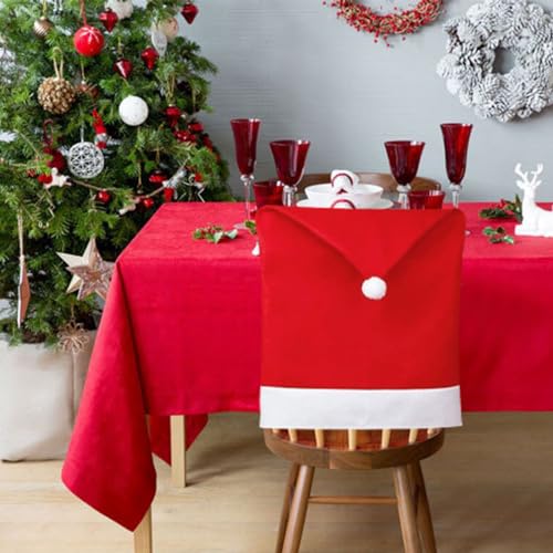 Christmas Chair Covers Set 4PCS Red Brushed Fabric