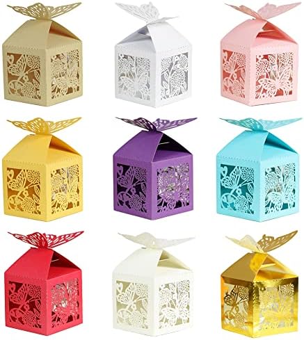 EUBUY 50 Piece Hollow Butterfly Favor Boxes for Wedding