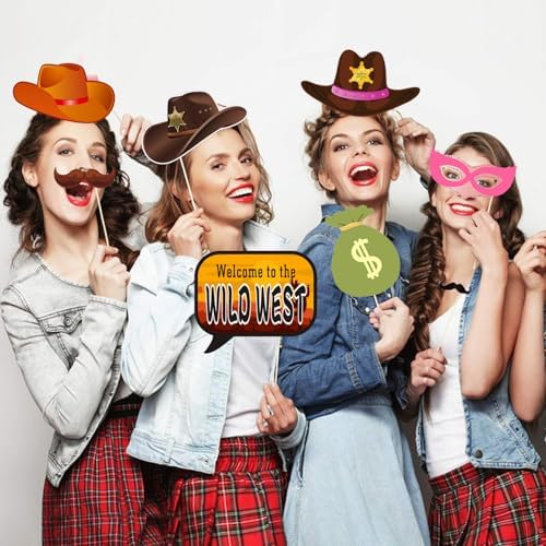 33pcs Western Cowboy Cowgirl Photo Booth Props for Wild West Themed Parties