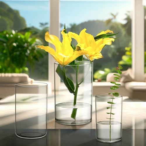 Amazing Abby Plastic Cylindrical Vases 3-Piece Set 6 8 9 Inches