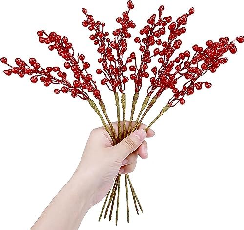 GREENTIME Artificial Red Berry Stems 8 Pack